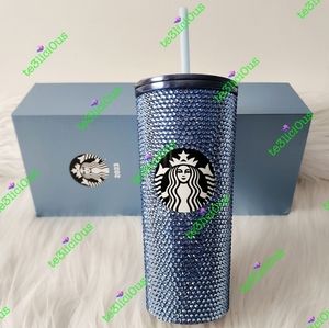 STARBUCKS PHILIPPINES AQUAMARINE BLUE RHINESTONE STAINLESS STEEL COLD CUP
